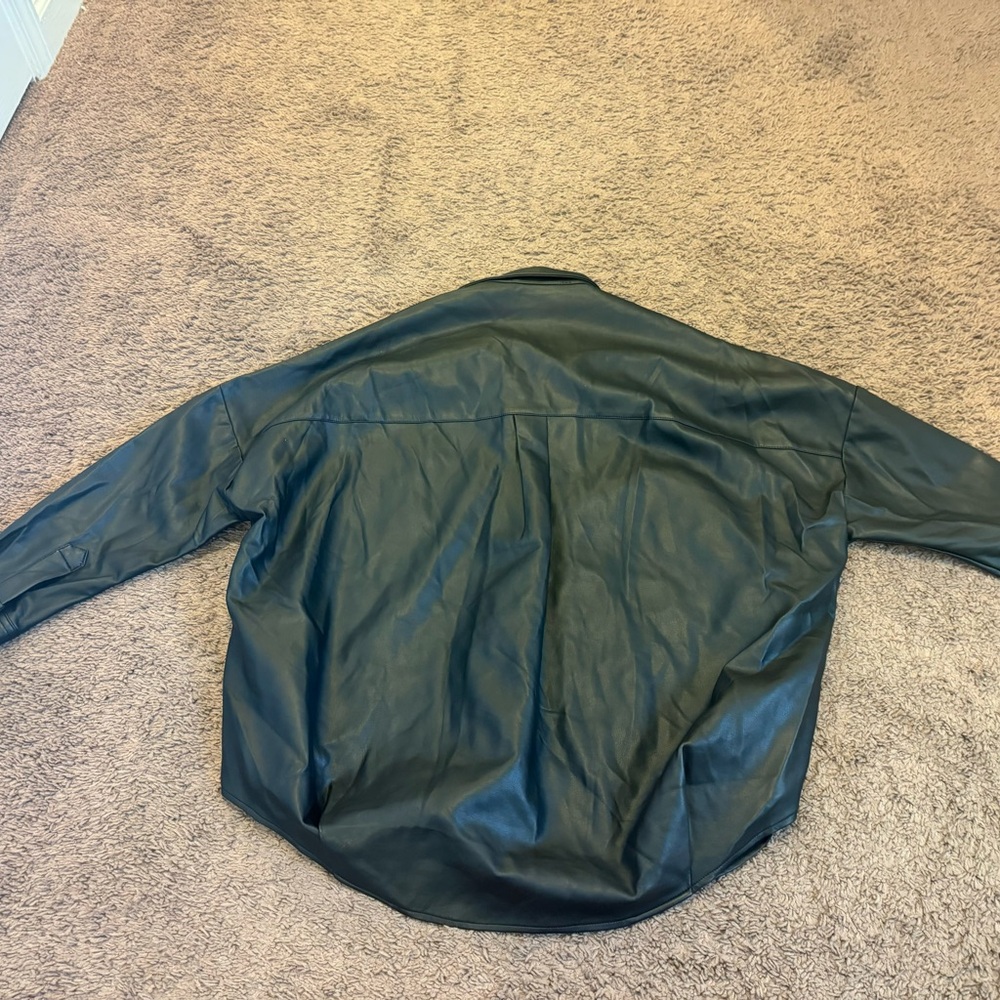 French Connection Black Faux Leather Shirt Jacket Shacket Oversized M NEW $118 - Picture 3 of 9